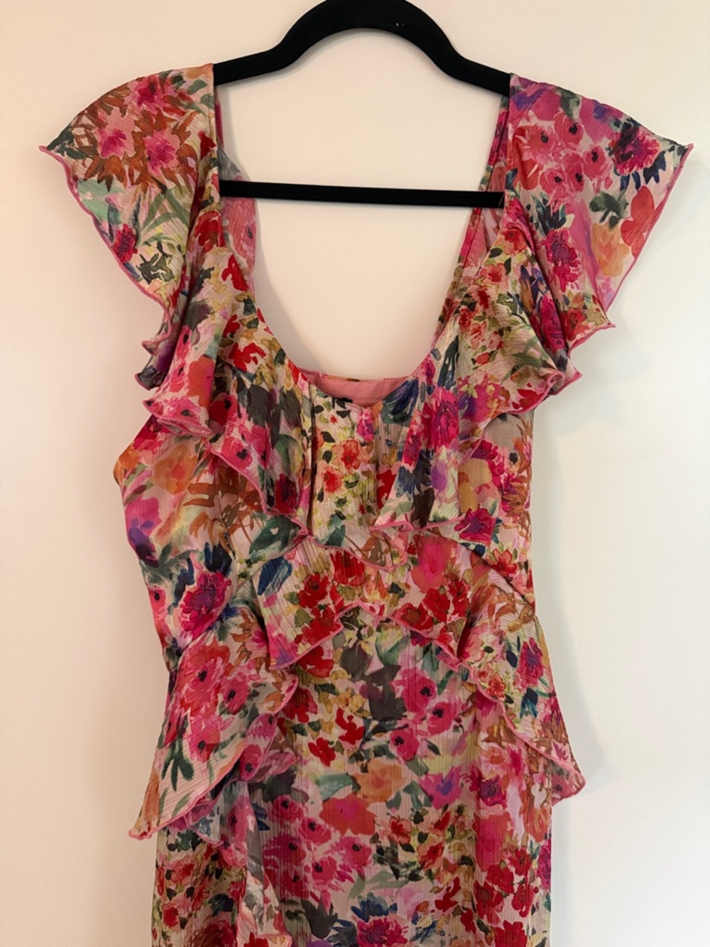 Zara Pink Floral Midi Dress with Ruffle Details